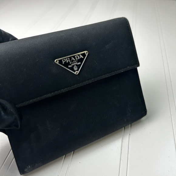Prada Black Tessuto Nylon Compact Trifold Wallet - Picture 7 of 11